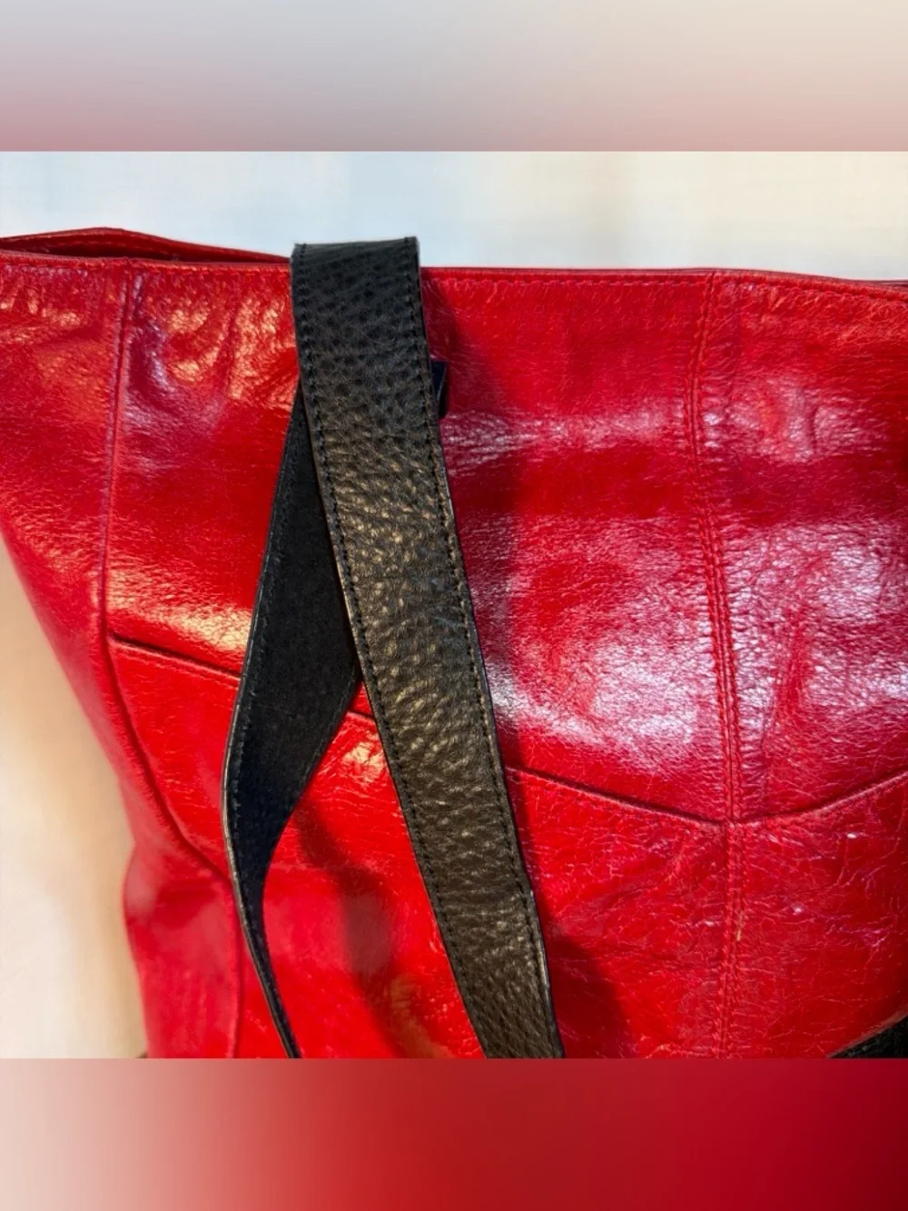 Ellington Red Patent Leather Tote Hobo‎ Shoulder Bag Distressed Large 16x13x4”